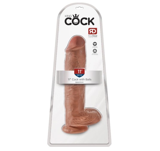 King Cock - Realistyczne Dildo Z Żołędziem Jądrami I Żyłkami 28 CM Ciemny Kolor Skóry